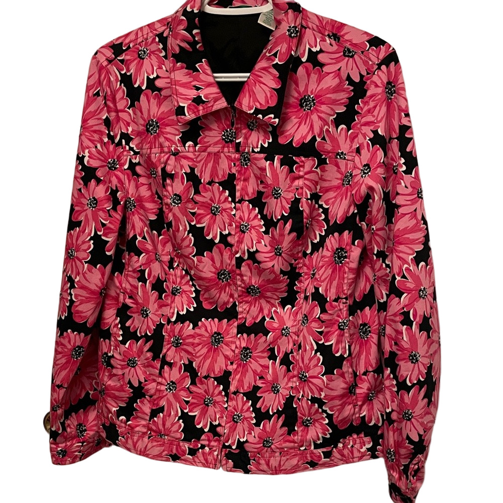 Laura Ashley Pink Floral Full Zip Jacket Size Medium